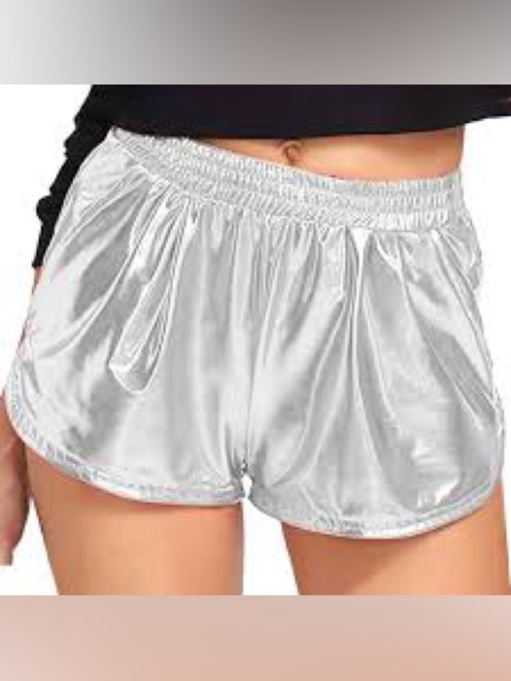 Metallic Silver Layered Athletic Shorts